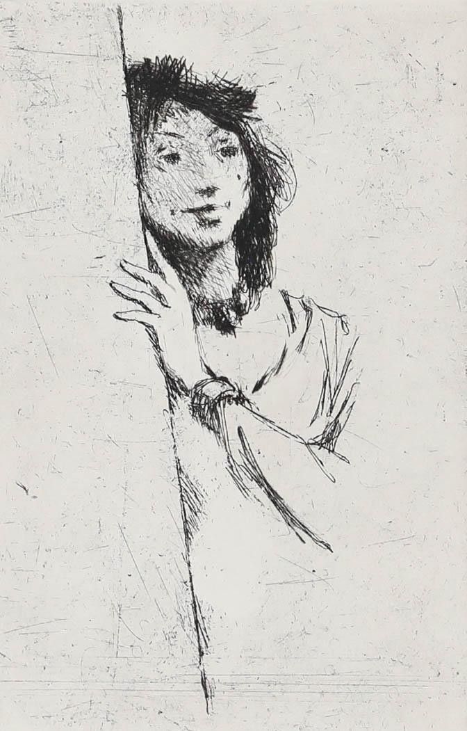 Erich Seidel (1895 1984) 20th Century Drypoint, Hidden Smile photo furniture
