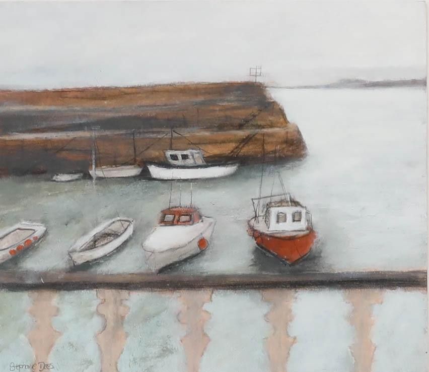 Stephanie Dees (B.1974) Framed Contemporary Mixed Media, Boats At Rest photo furniture