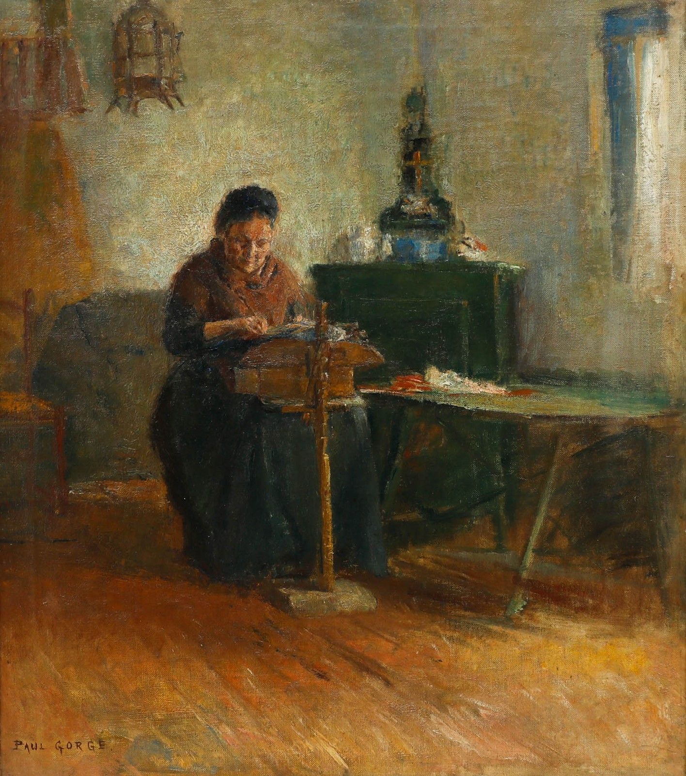 Paul George Dutch Early 20th Century Oil, The Lacemaker photo 550.0