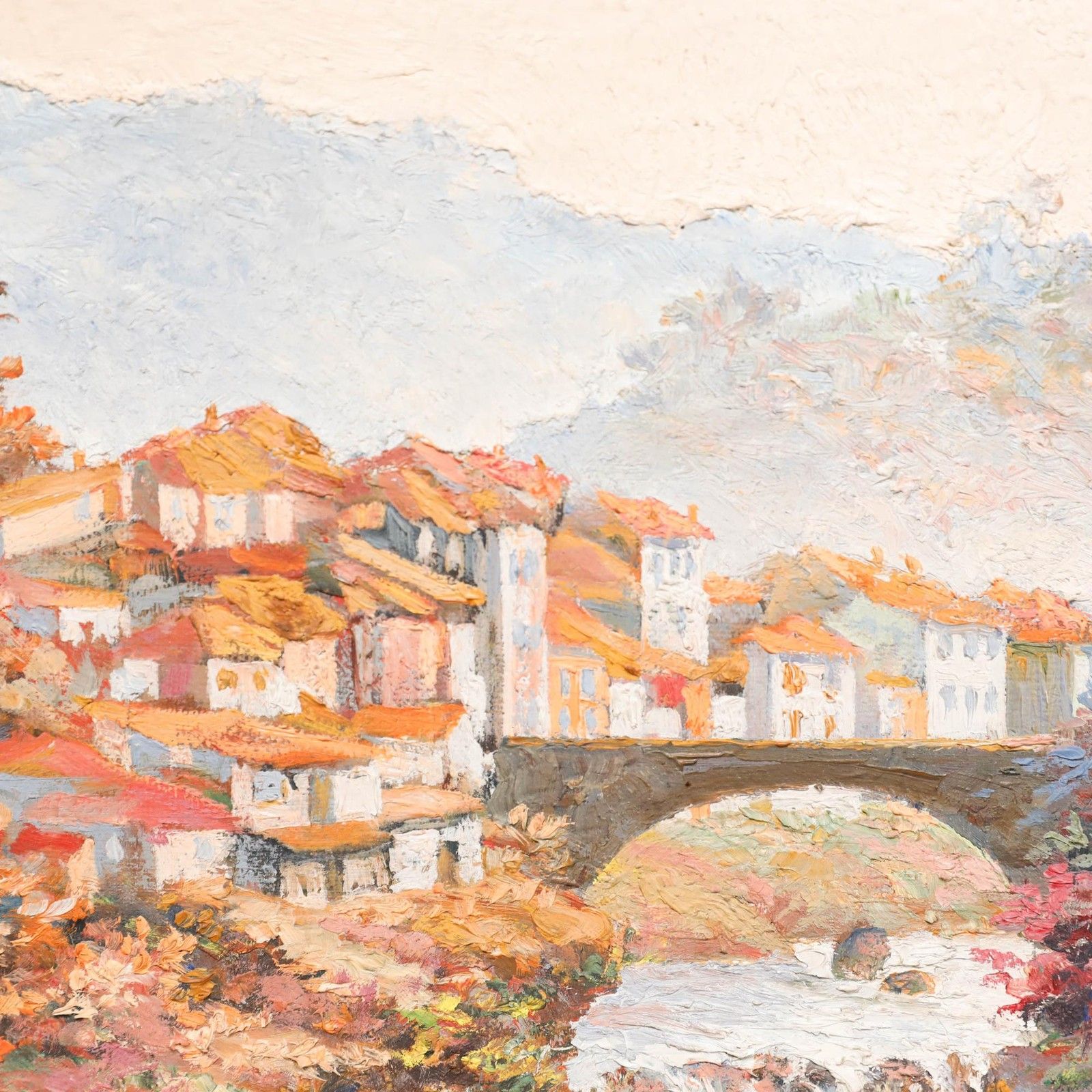 Attila Mendly De Vétyemy (1911 1964) Mid 20th Century Oil, Village In Bloom photo Art