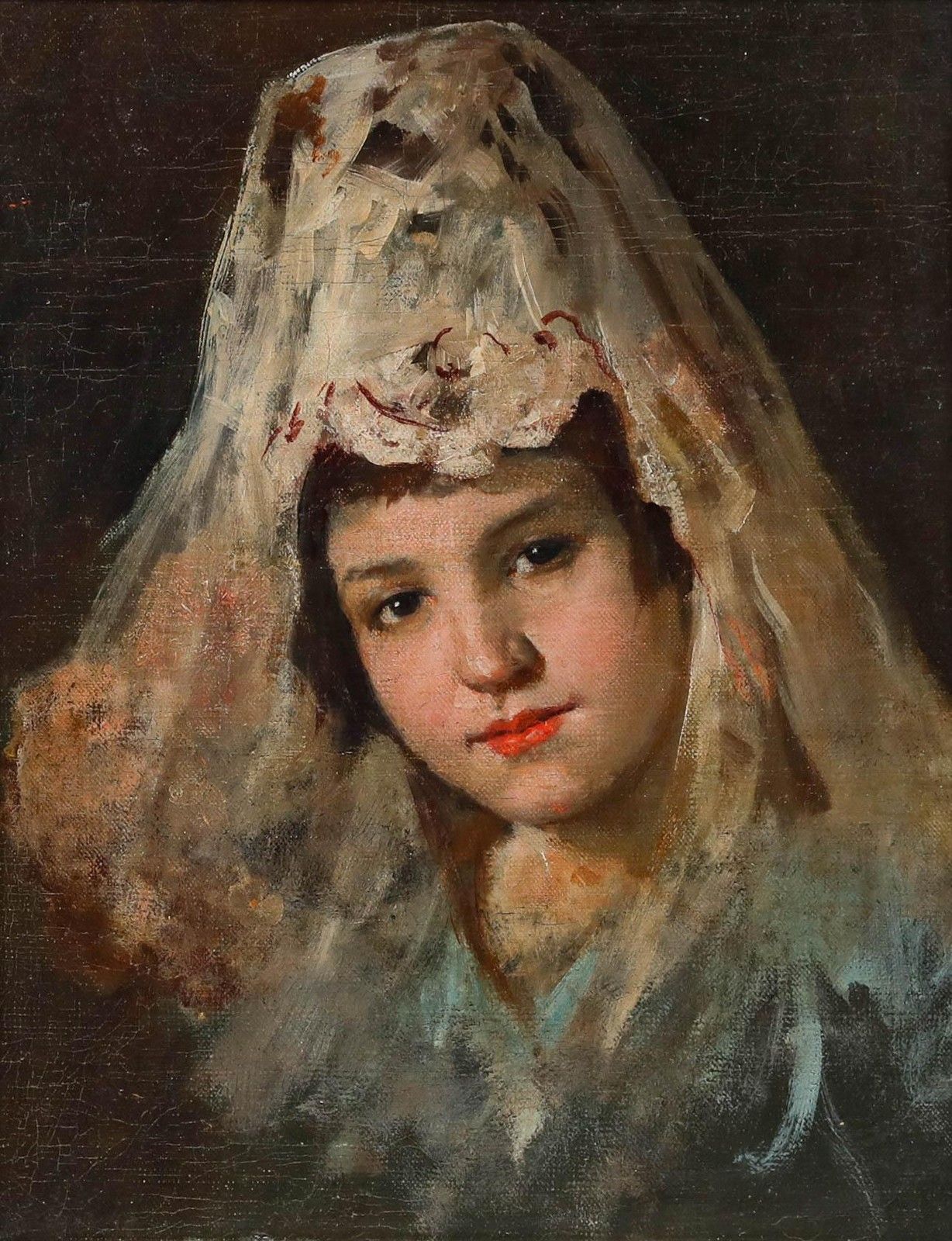 Framed Late 19th Century Oil Spanish Beauty photo furniture
