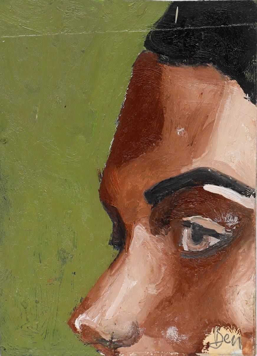 Ben Carrivick Contemporary Oil, Fragments Of A Face On Green photo furniture