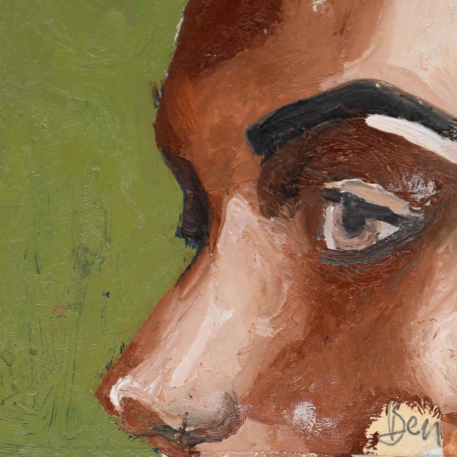 Ben Carrivick Contemporary Oil, Fragments Of A Face On Green photo Art