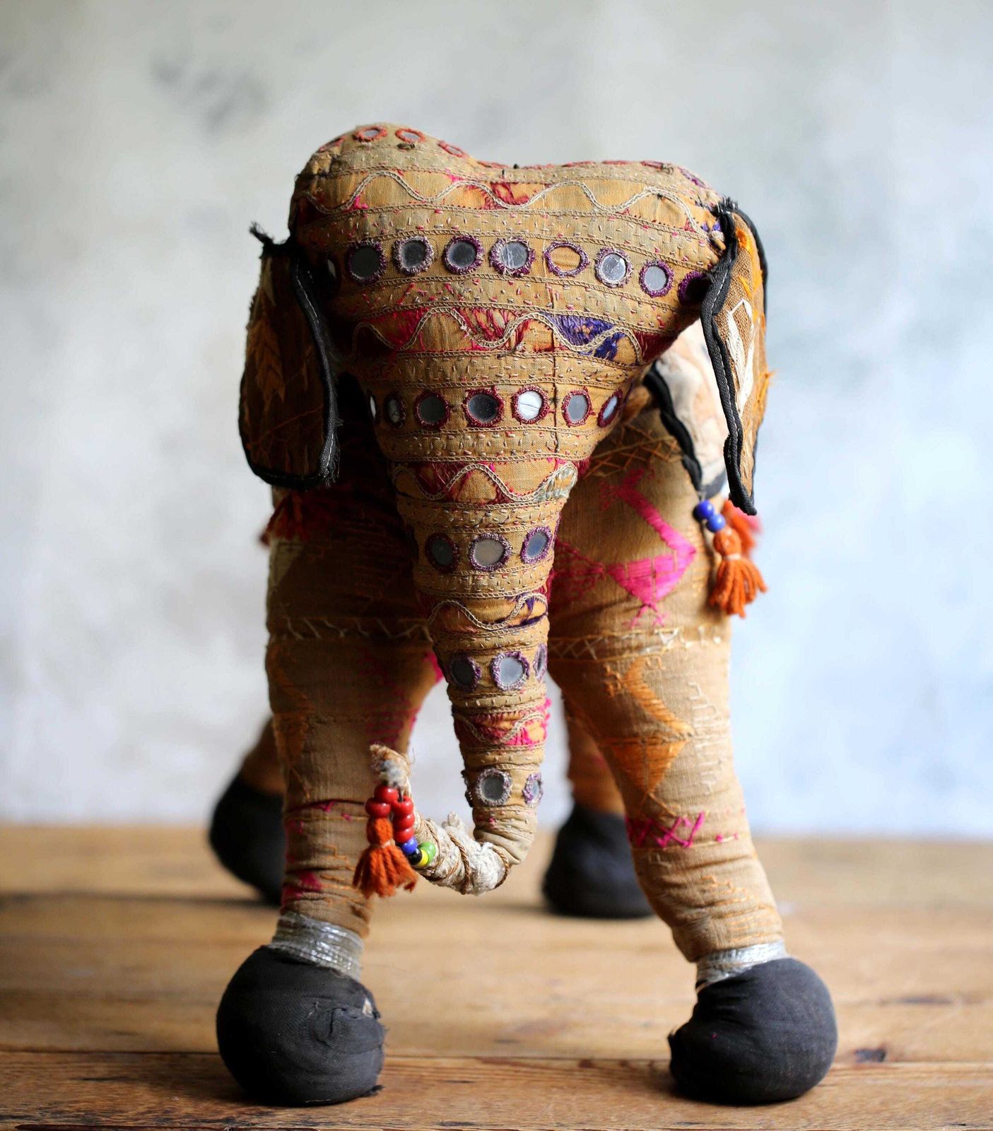 Large Antique Indian Stuffed Elephant Traditional Folk Art photo furniture