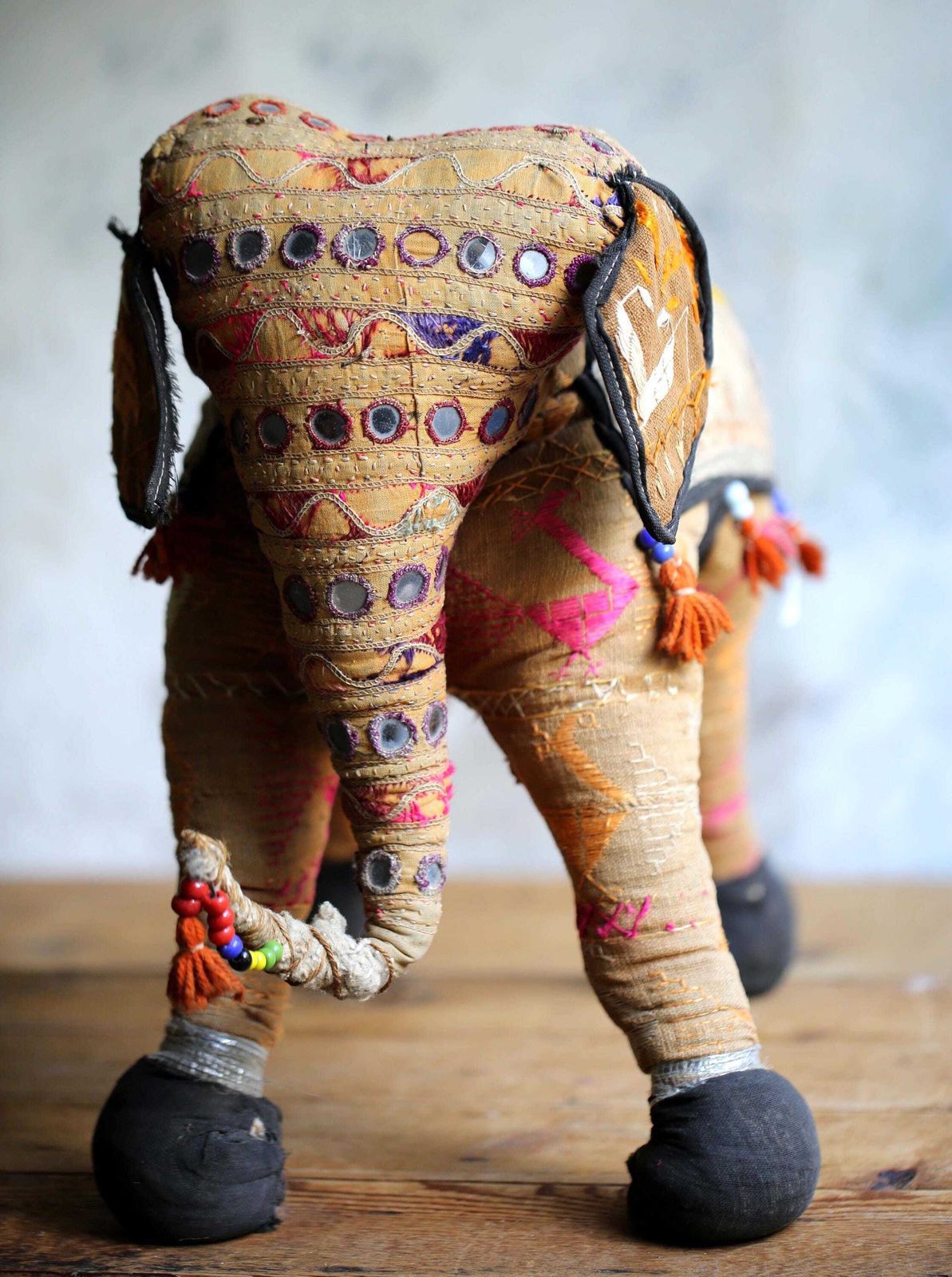 Large Antique Indian Stuffed Elephant Traditional Folk Art photo vinterior