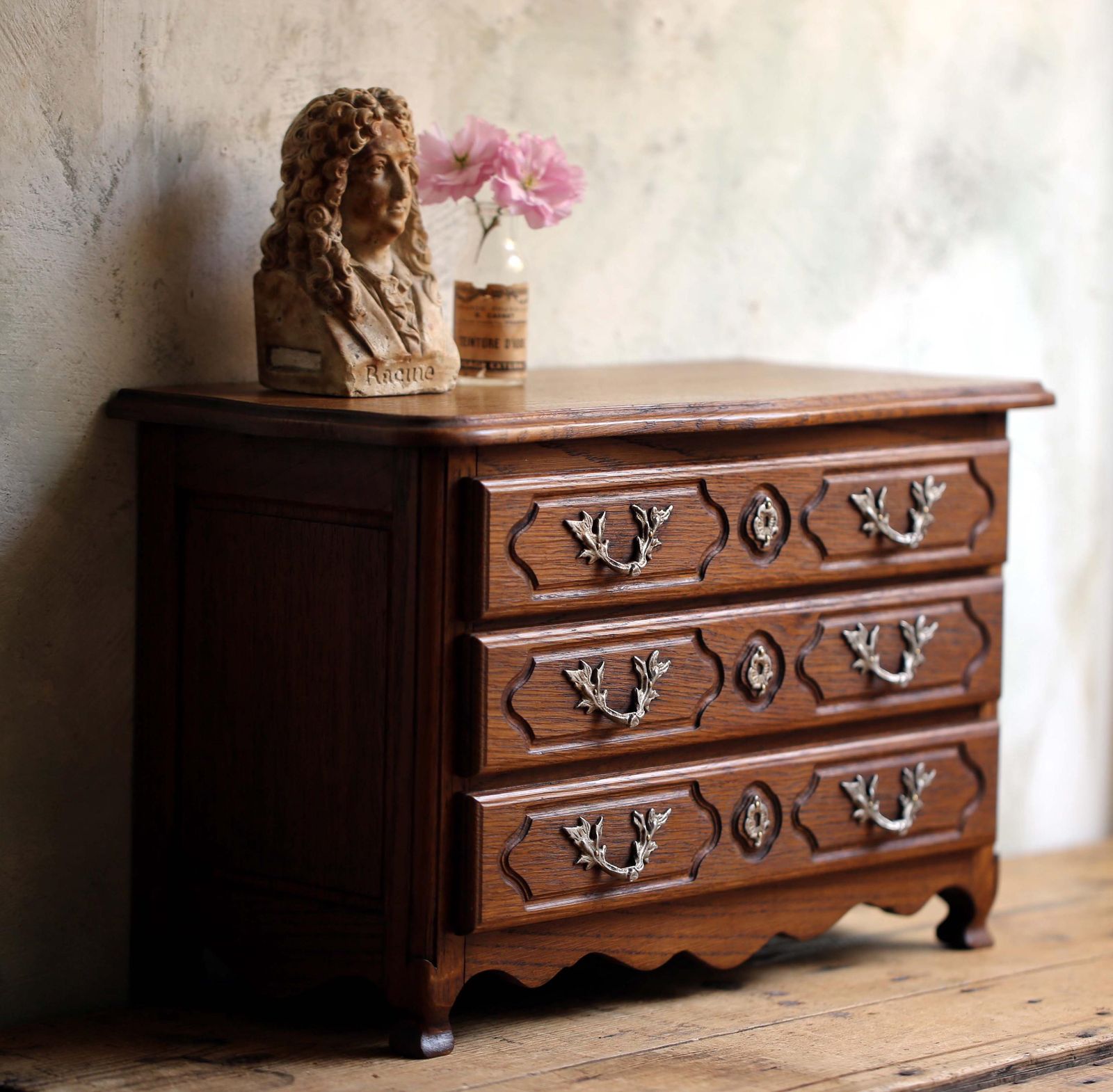 photo for sale Antique French Oak Miniature Chest Salesman Sample Rococo Jewelry Box
