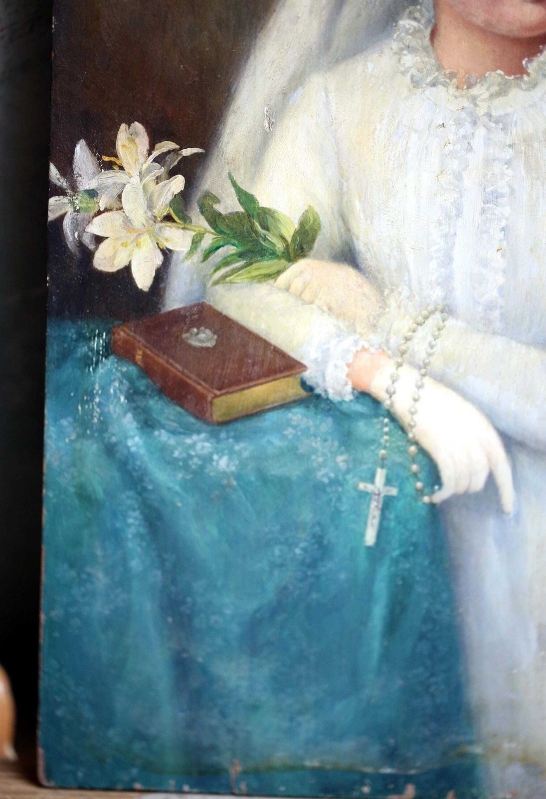 Antique Oil Painting: Girl's Holy Communion Portrait By Emil Baré photo vinterior