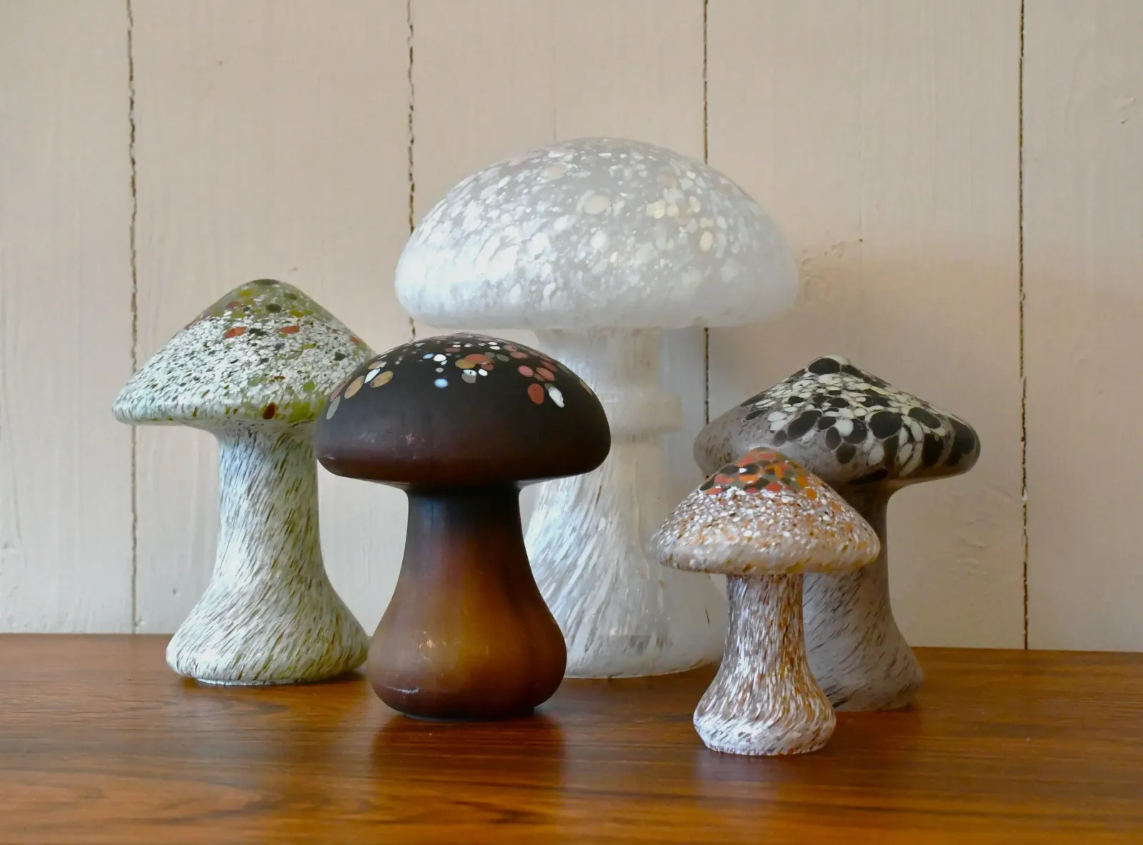 Art Glass Mushrooms By Monica Backström For Kosta, 1970s, Set Of 5 photo for sale