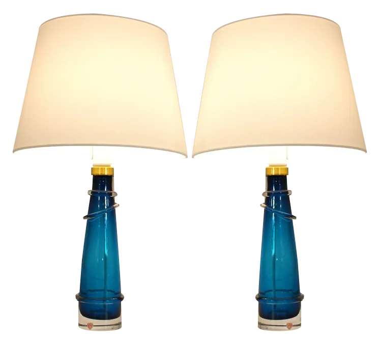 Swedish Art Glass Table Lamps By Carl Fagerlund For Orrefors, 1950s, Set Of 2