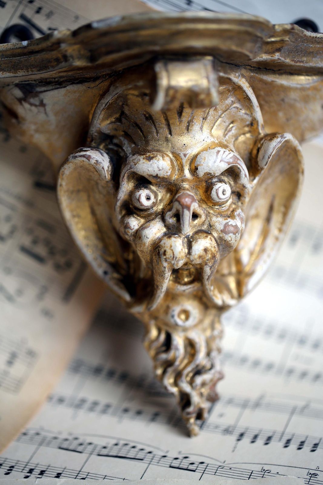 Antique French Corbels: Renaissance Revival Grotesque Faces Carved Wood Wall Shelves photo 205.0