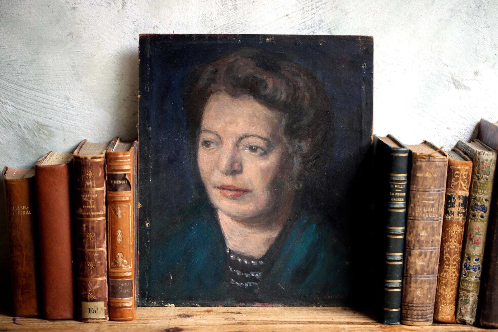 Original George Weissbort Portrait Painting Of A Woman In Blue Oil Paint