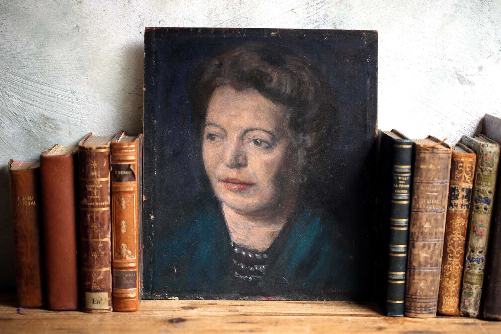 Original George Weissbort Portrait Painting Of A Woman In Blue Oil Paint photo buy