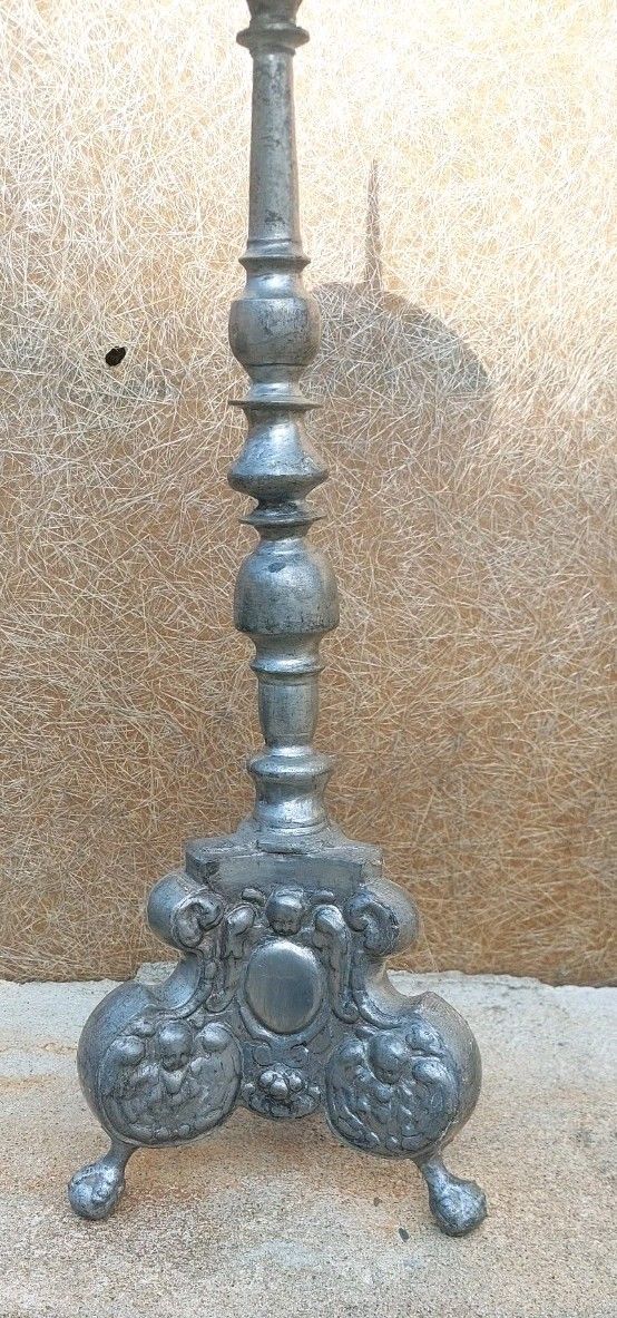 Antique Louis XIV Original Baroque Pewter Candlestick 17th/18th Century photo vinterior
