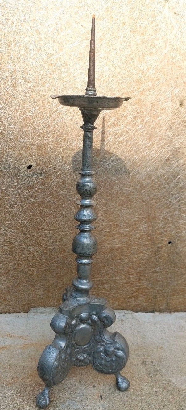 Home Decor Antique Louis XIV Original Baroque Pewter Candlestick 17th/18th Century photo