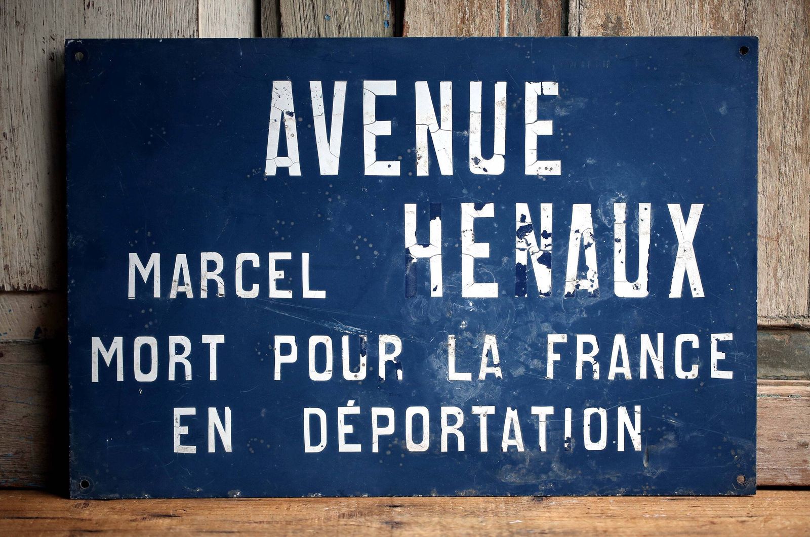 Vintage French Toleware Street Sign Metal Blue White Writing Marcel Hénaux photo for sale