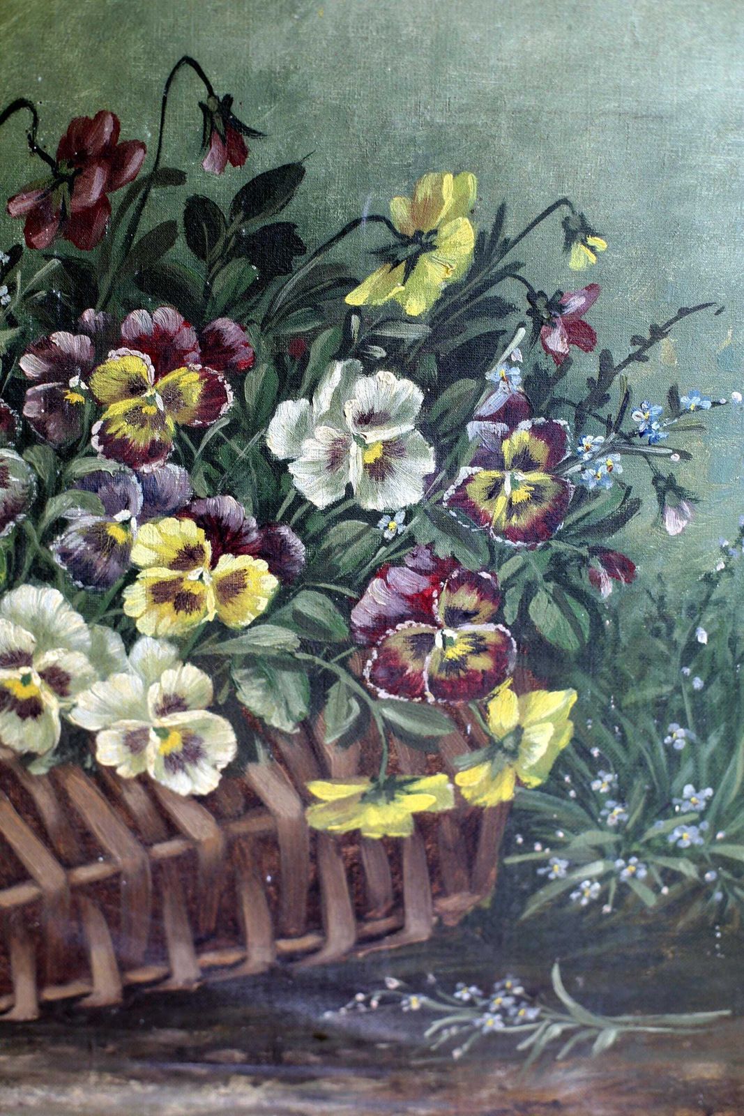 Original Antique French Oil Painting Flowers Framed Still Life Pansies Auguste Gondois photo 223.0