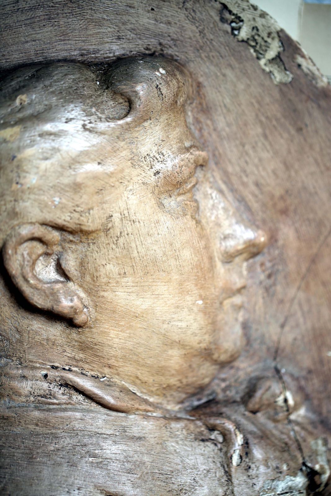 photo for sale Antique Plaster Plaque Of A Lady Oval Medallion French Low Relief Female Face Cast