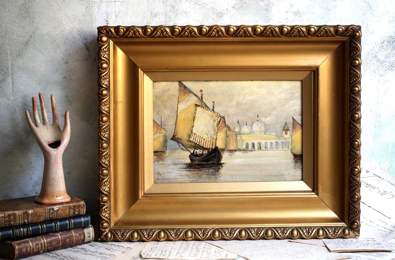 Antique Original Oil Painting Sailing Boats In Venice Signed A Paoli photo furniture