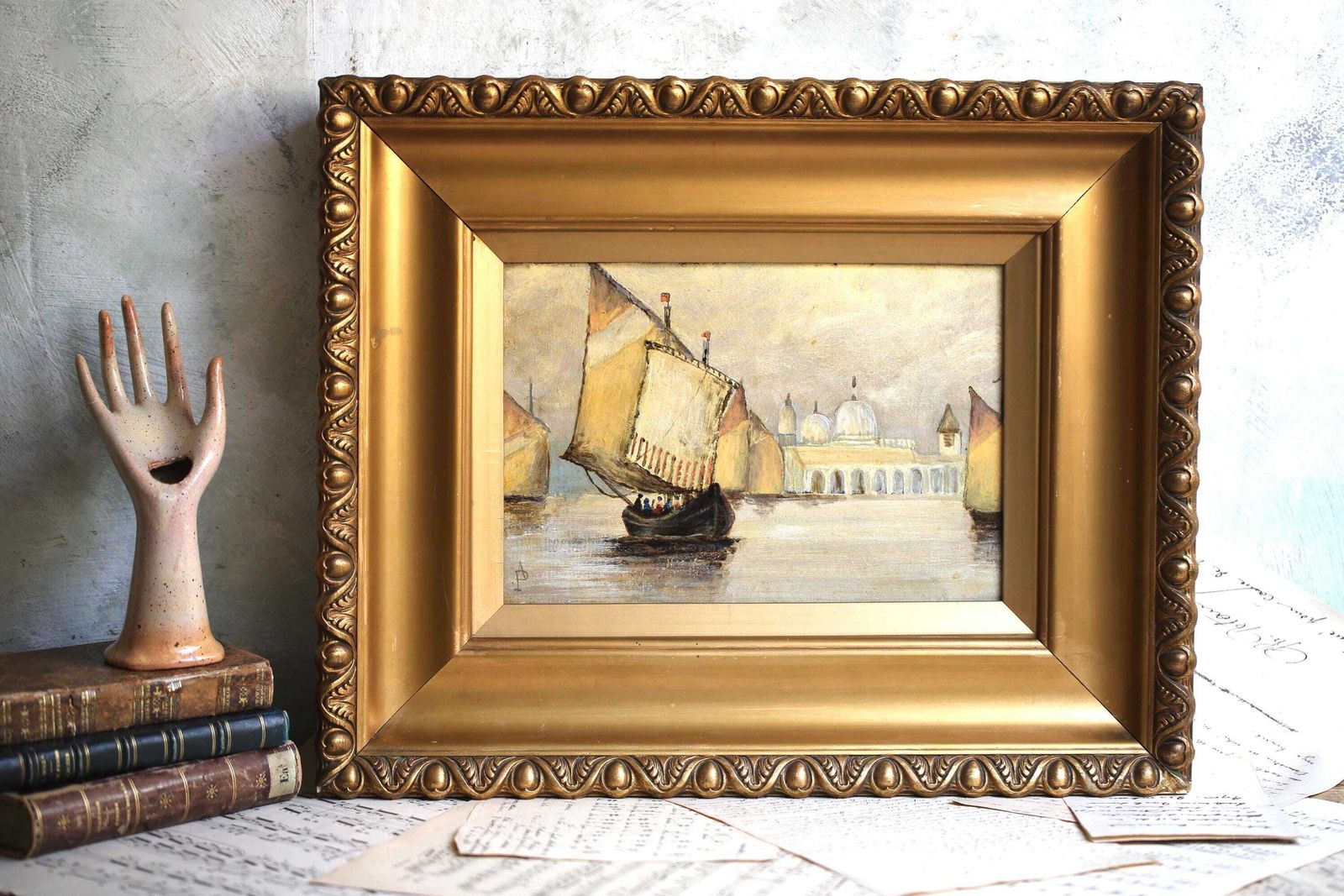 Antique Original Oil Painting Sailing Boats In Venice Signed A Paoli photo Art