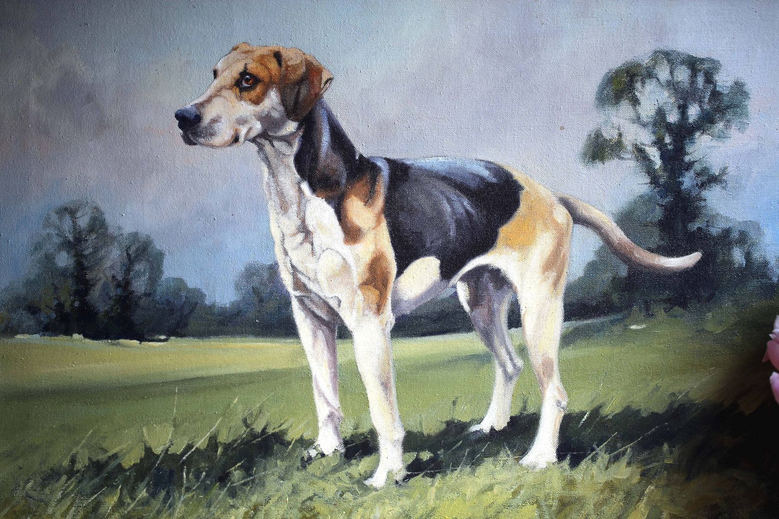 Original Andrew Haslen Oil Painting Beagle Framed Dog Wall Art photo furniture