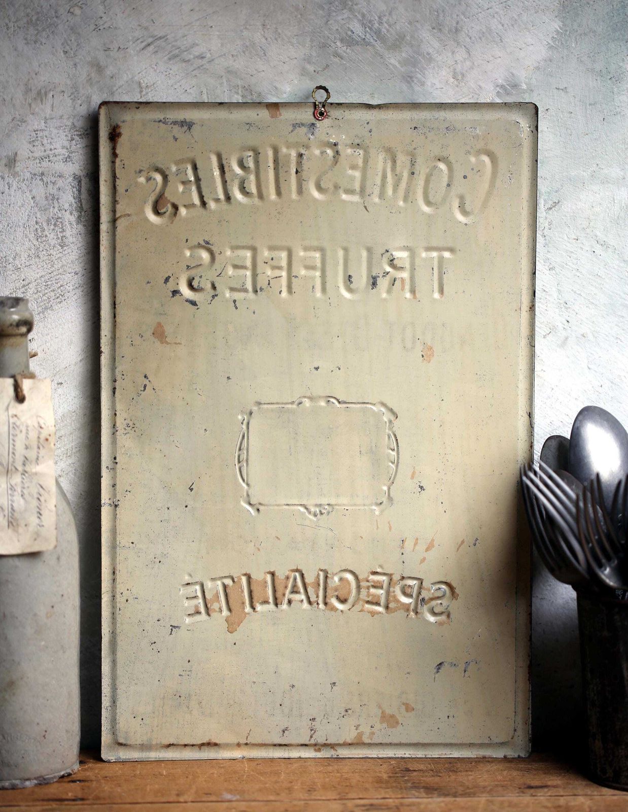 photo for sale Antique Comestibles Aux Truffes Tin Sign French Billboard Tin Advertising Kitchen Plaque 1910 Truffles
