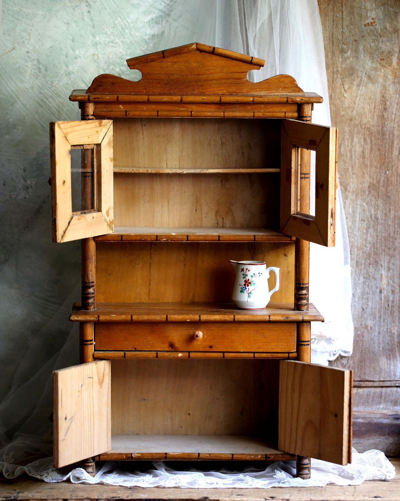 photo furniture French Vintage Toy Dresser Child Faux Bamboo Hutch Small Wooden Miniature Furniture