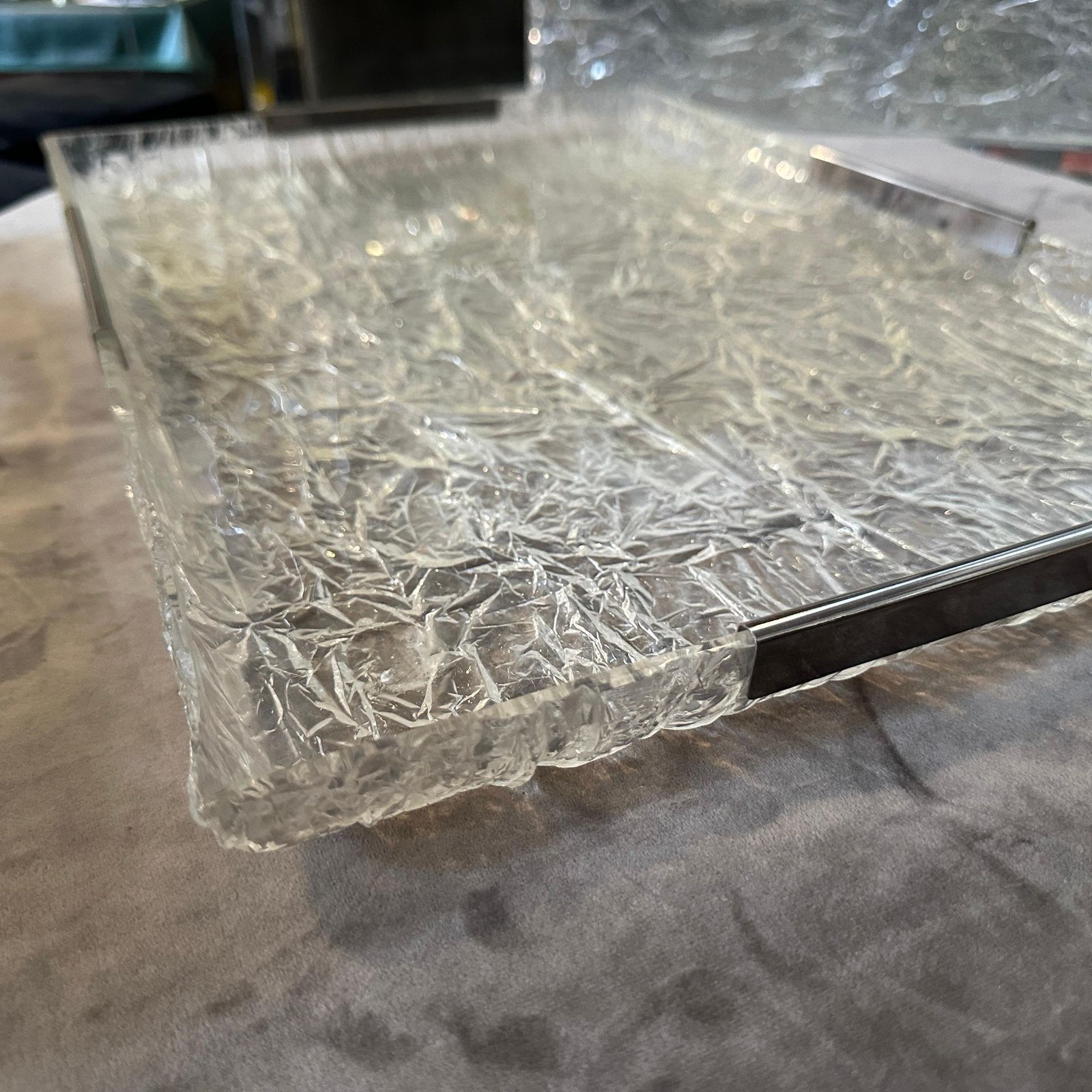 1980s Modernist Ice Lucite And Silver Plated Italian Tray By Ulderico Cavinato photo Home Decor