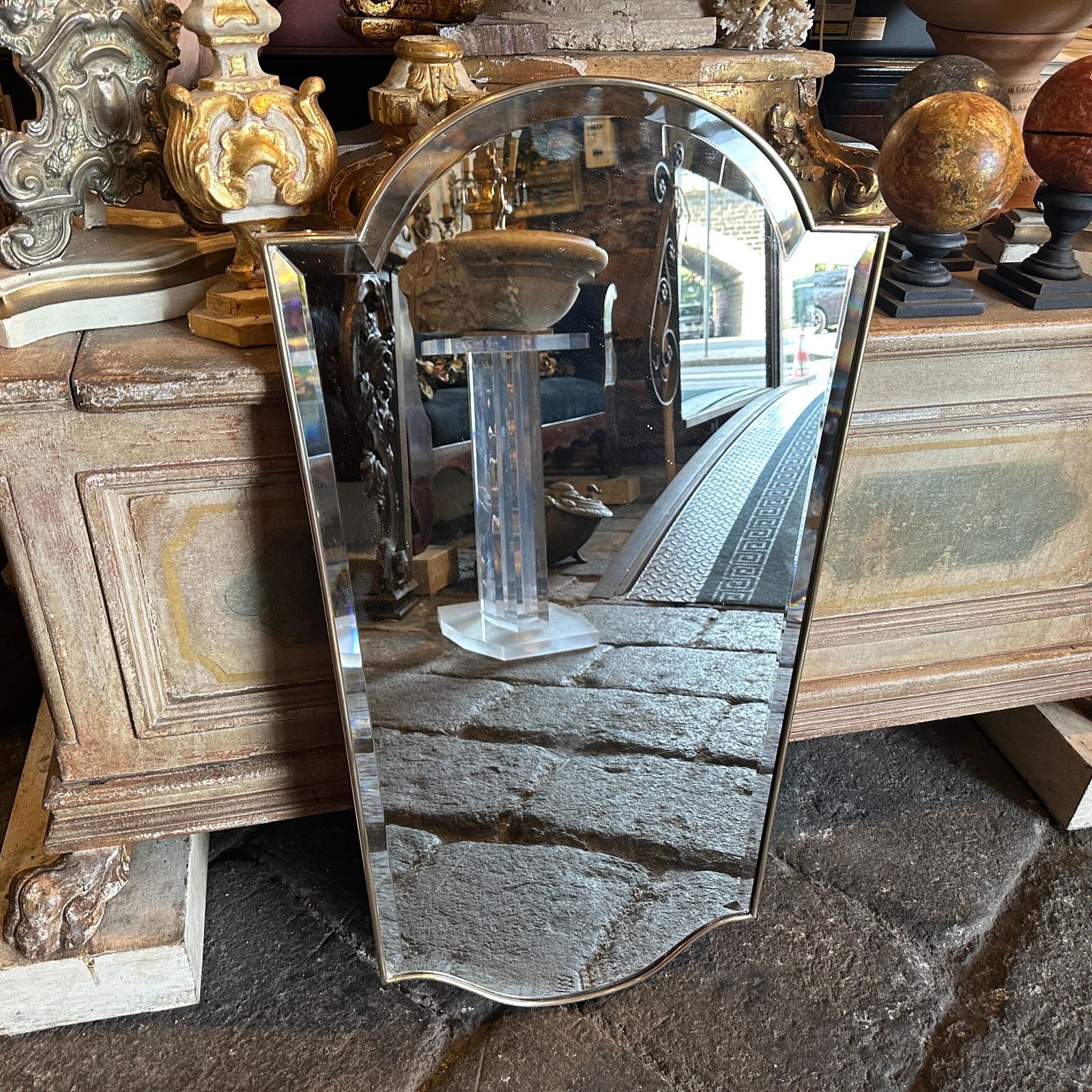1950s Gio Ponti Style Mid Century Modern Brass Italian Wall Mirror photo for sale
