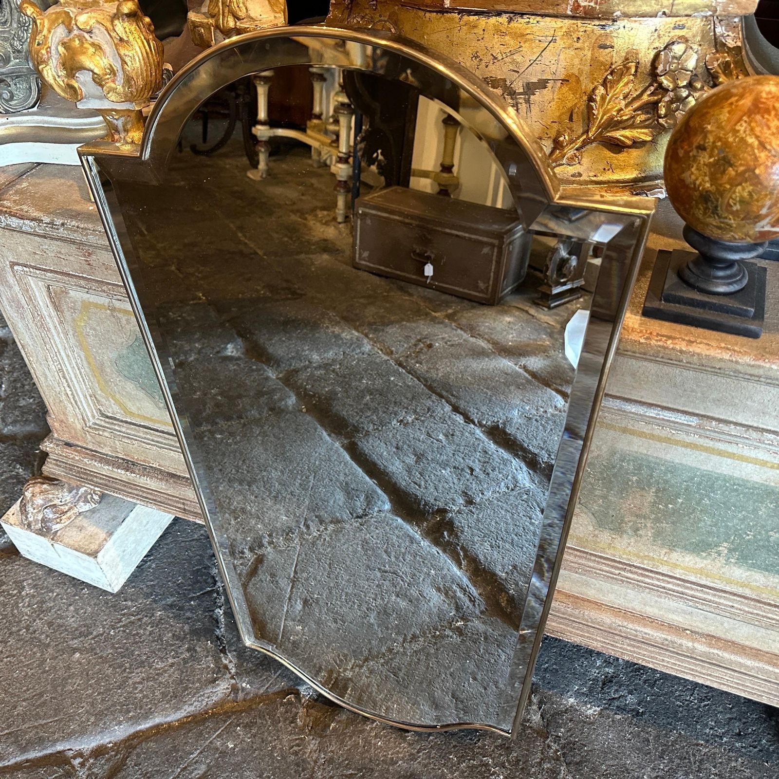 1950s Gio Ponti Style Mid Century Modern Brass Italian Wall Mirror photo vintage