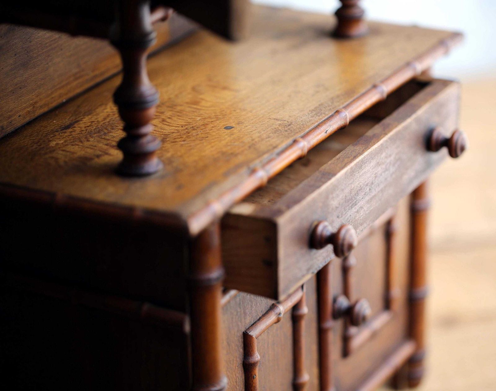Antique Apprentice Piece Dresser Faux Bamboo Hutch Small Cabinet Miniature French Salesman Furniture photo vintage