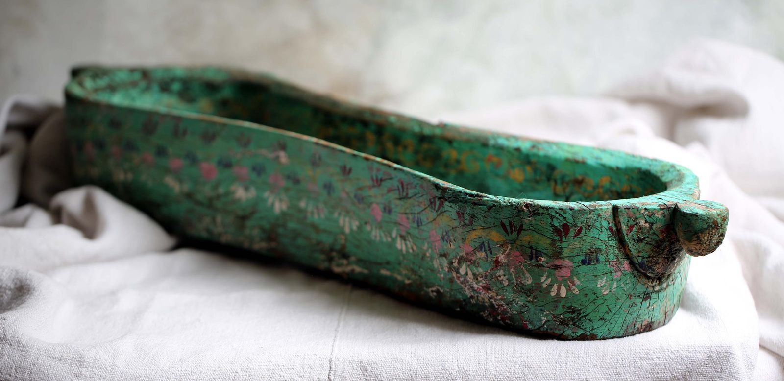 Antique Indian Folk Art Window Box: Hand Carved Floral Jardiniere photo for sale