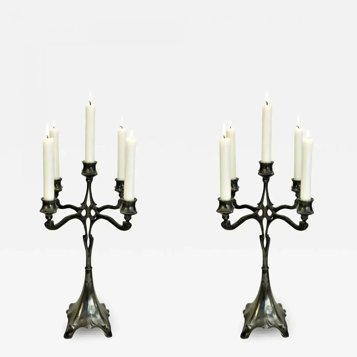 photo vinterior Large Art New German Silverplate Candelabras From Judgendstil, Set Of 2