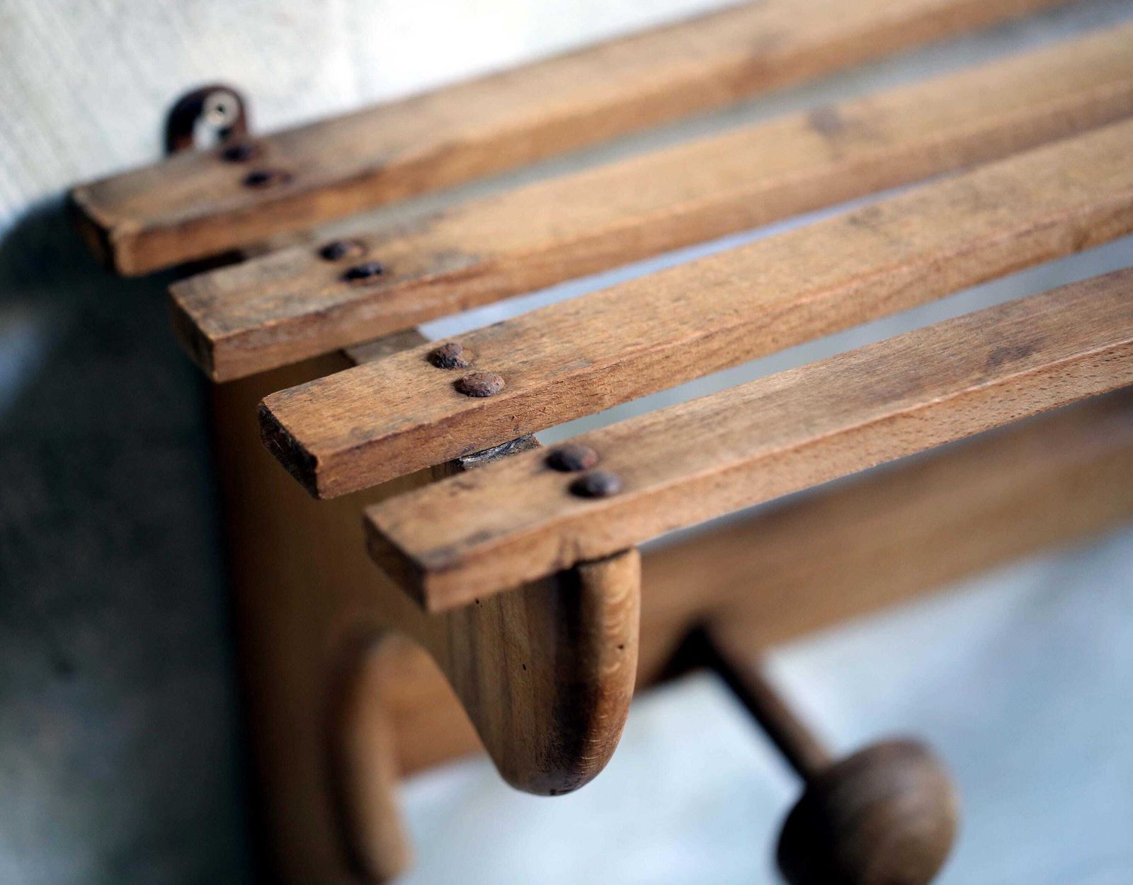 Antique French Coat Rack With 3 Pegs & Shelf Wooden Hat Hooks photo vinterior