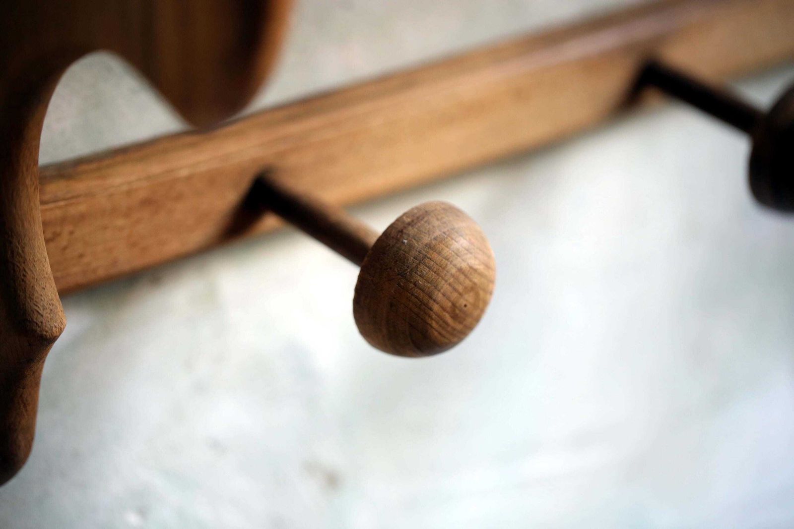 photo for sale Antique French Coat Rack With 3 Pegs & Shelf Wooden Hat Hooks
