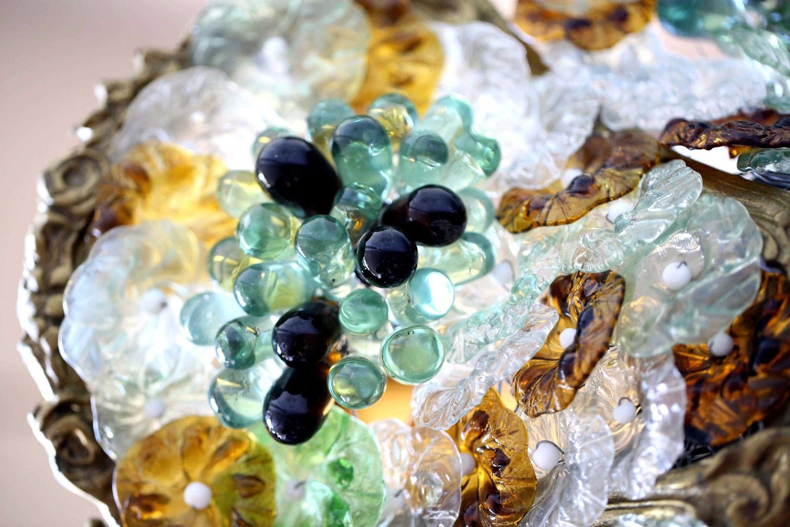 Antique Murano Glass Fruit Ceiling Light Flowers & Grapes Working Chandelier Plafonnier photo furniture