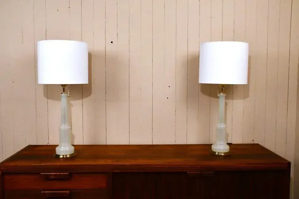 photo vinterior Large Swedish Glass And Brass Table Lamps By Josef Frank For Firma Svenskt Tenn, 1940s, Set Of 2