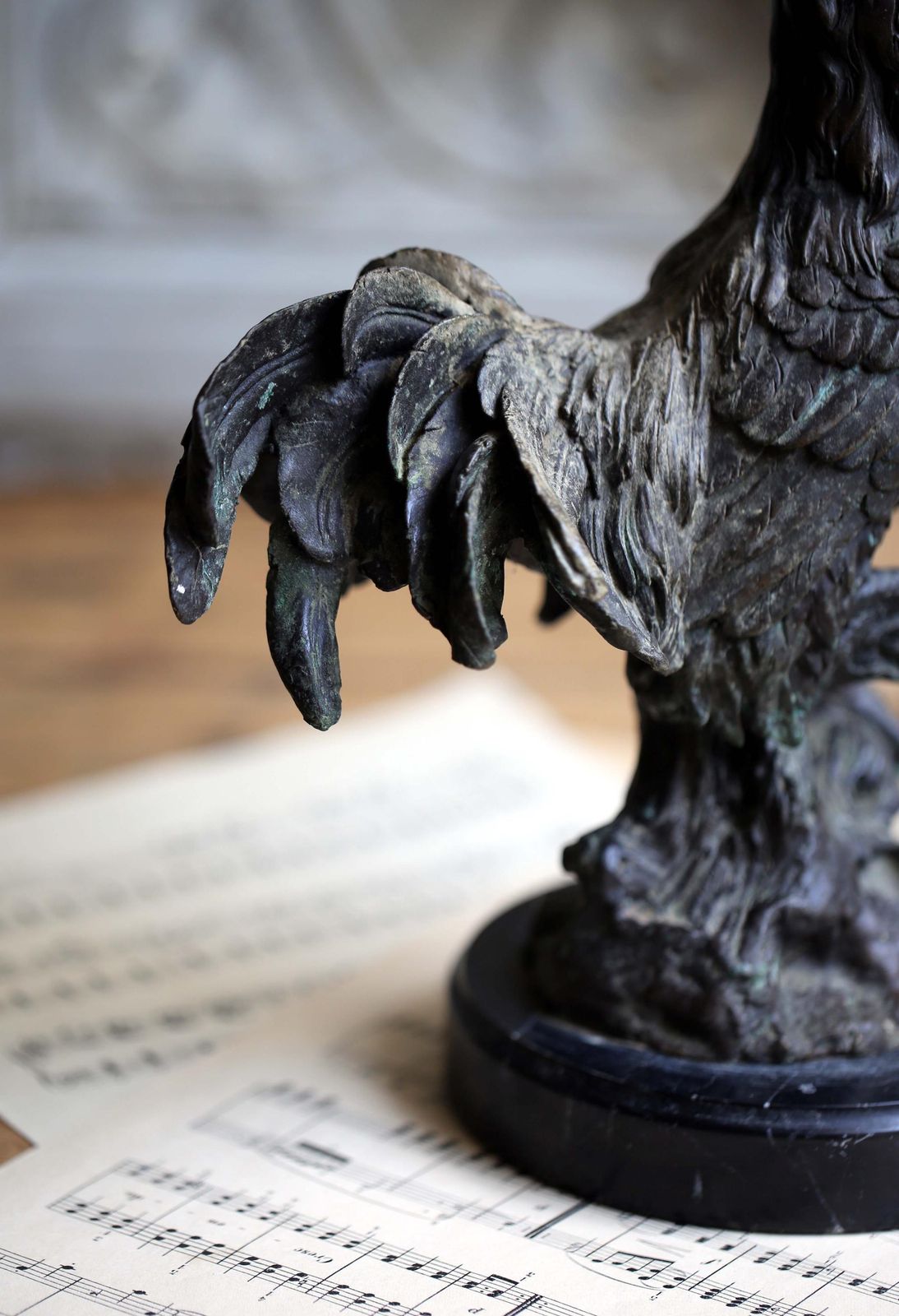 Antique Bronze Cockerel Statue French Rooster Figurine With Marble Base Art Nouveau photo Home Decor