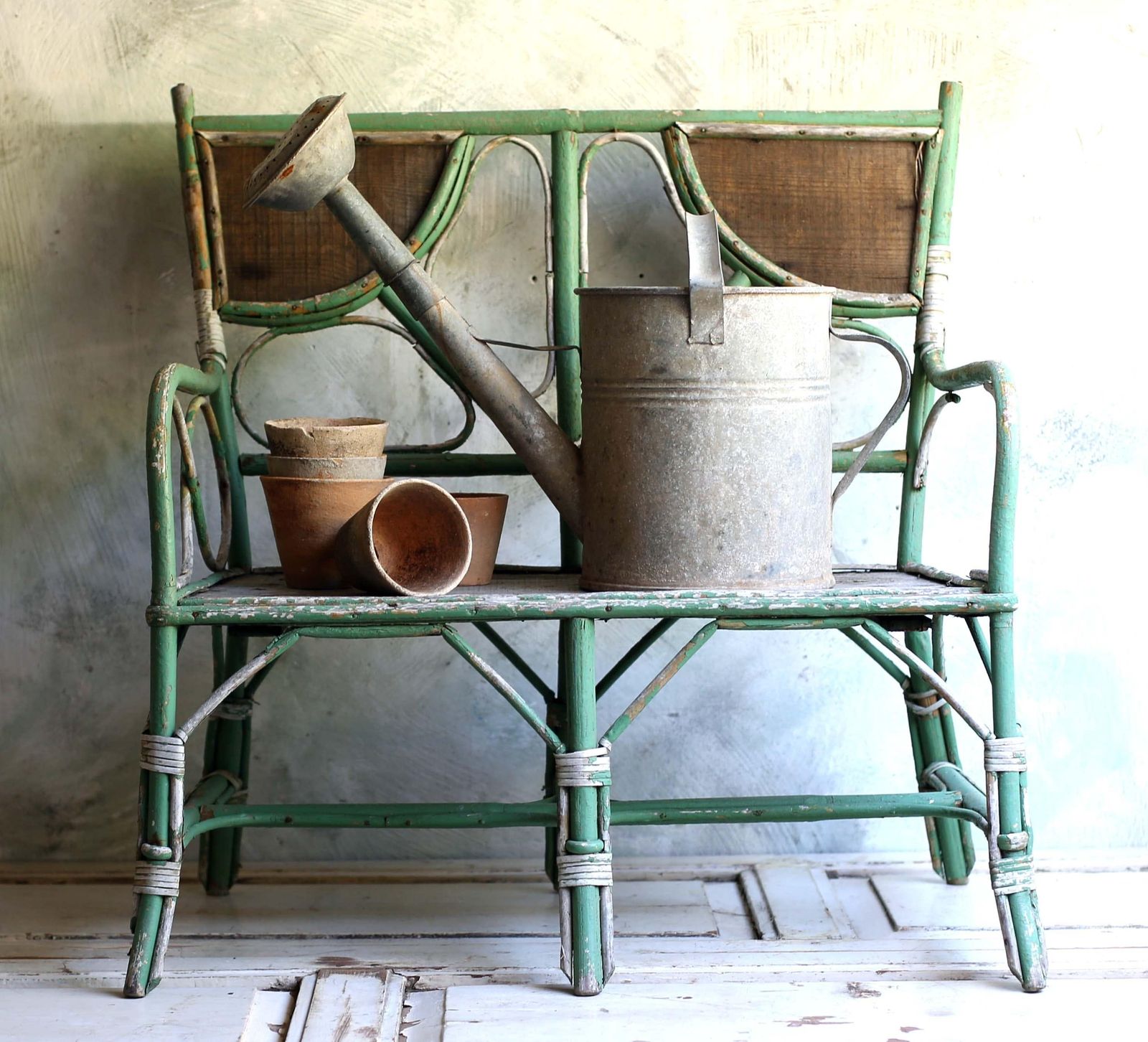 Antique Child Bench Small Bentwood Seat Children Chippy Green French Garden Chair