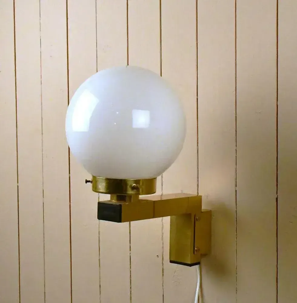 Swedish Model V397 Sconces In Brass And Opaque Glass By Hans Agne Jakobsson For Hans Agne Jakobsson Ab, 1970s, Set Of 2 photo 1469.0