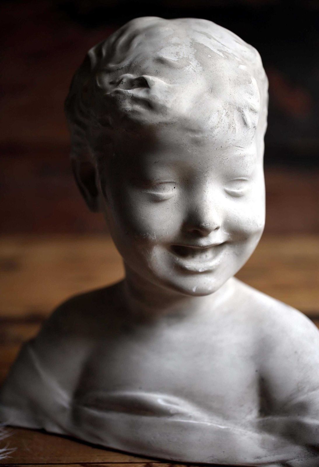 Large Antique Bust Laughing Child Plaster Statue Of A Boy Desiderio Da Settignano photo vinterior