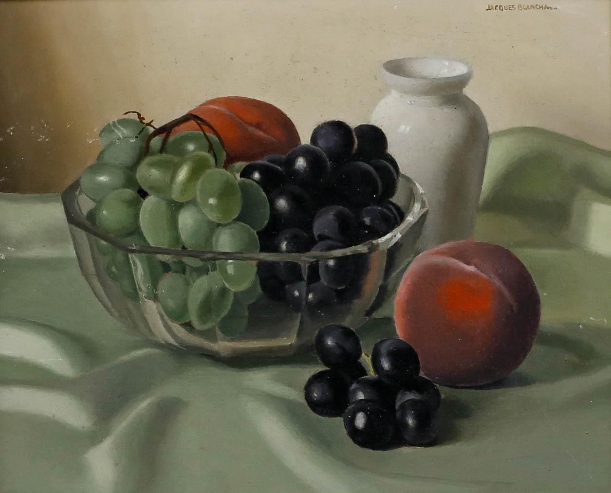 Jacques Blanchard (1912 1992) 20th Century Oil, Still Life With Grapes photo furniture