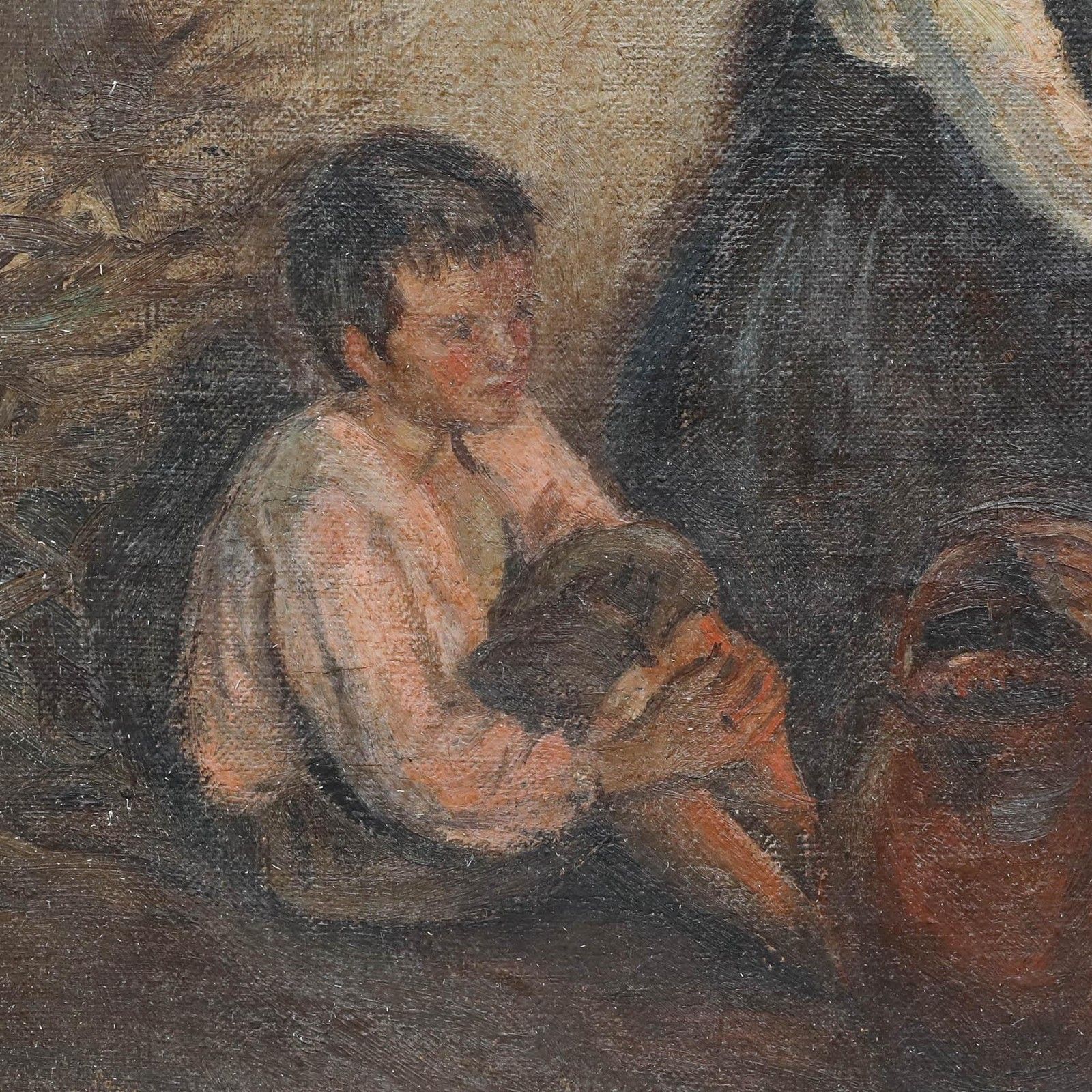 Late 19th Century Oil Gathered Around The Fire photo Art