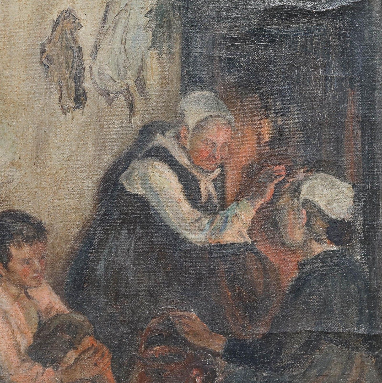 Late 19th Century Oil Gathered Around The Fire photo 325.0