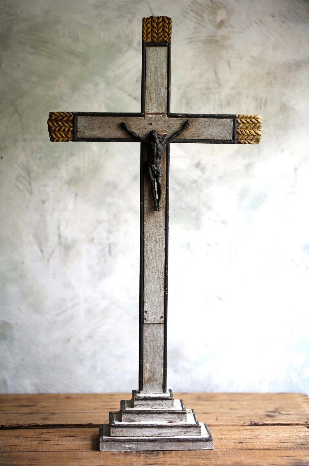 Large Altar Piece Crucifix With Wheat Antique Folk Art Crucifix Polychrome Wooden Holy Cross photo Art