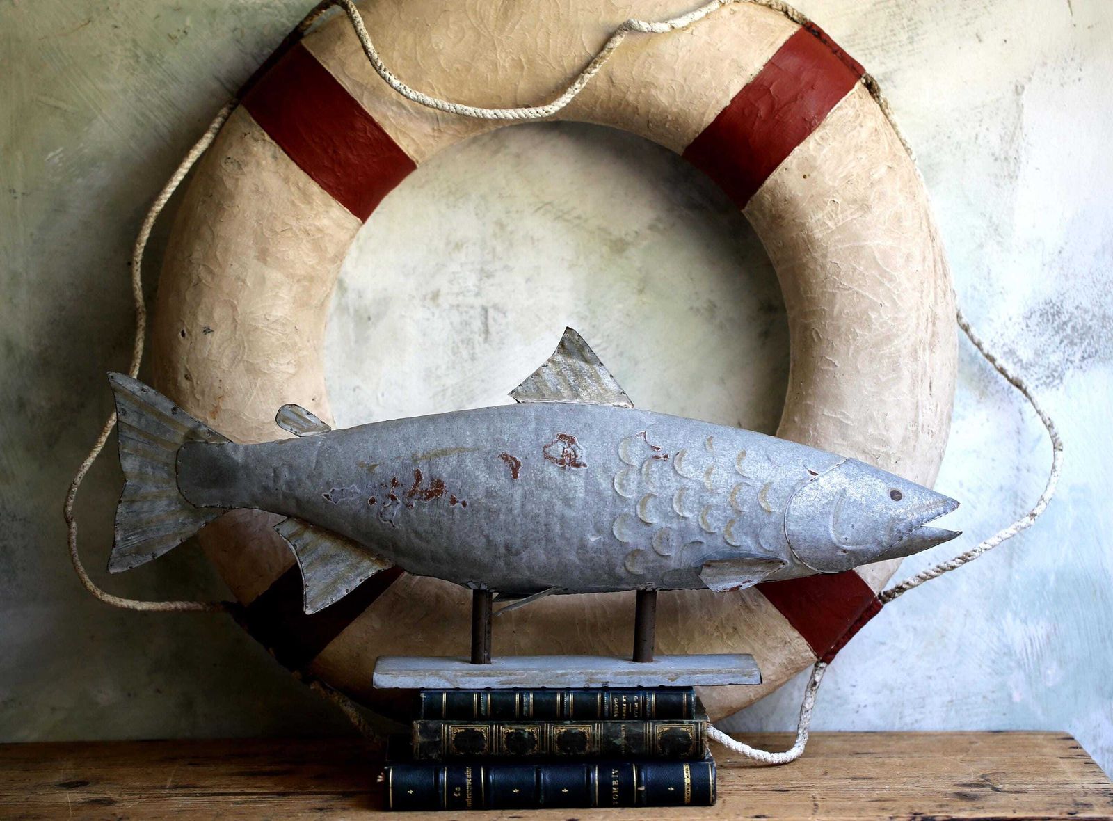Large Zinc Fish Vintage Metal Model Art Statue With Stand photo for sale