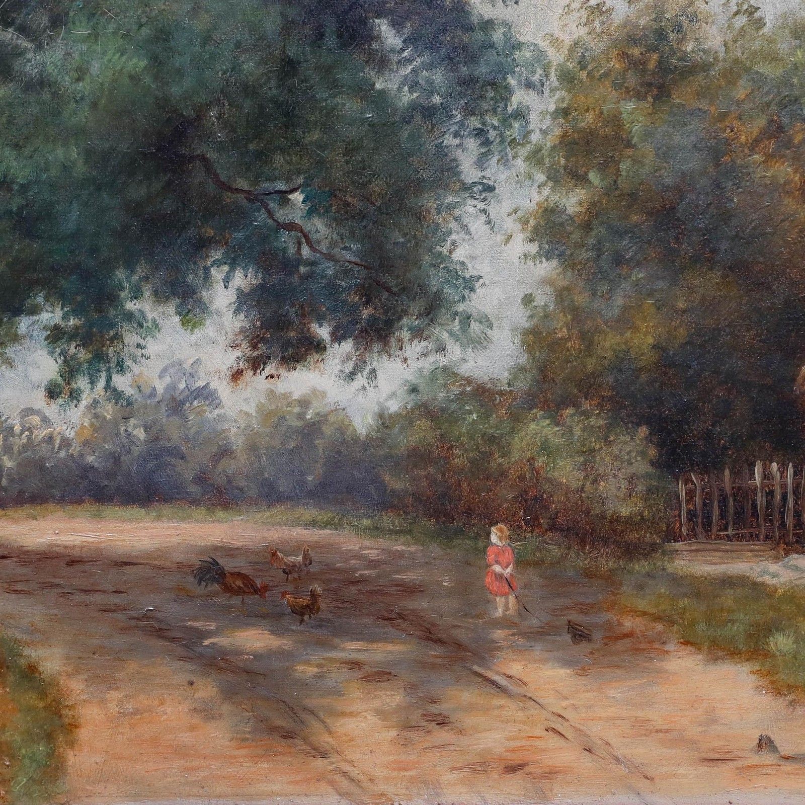 English School Late 19th Century Oil Feeding Chickens By The Cottage photo Art