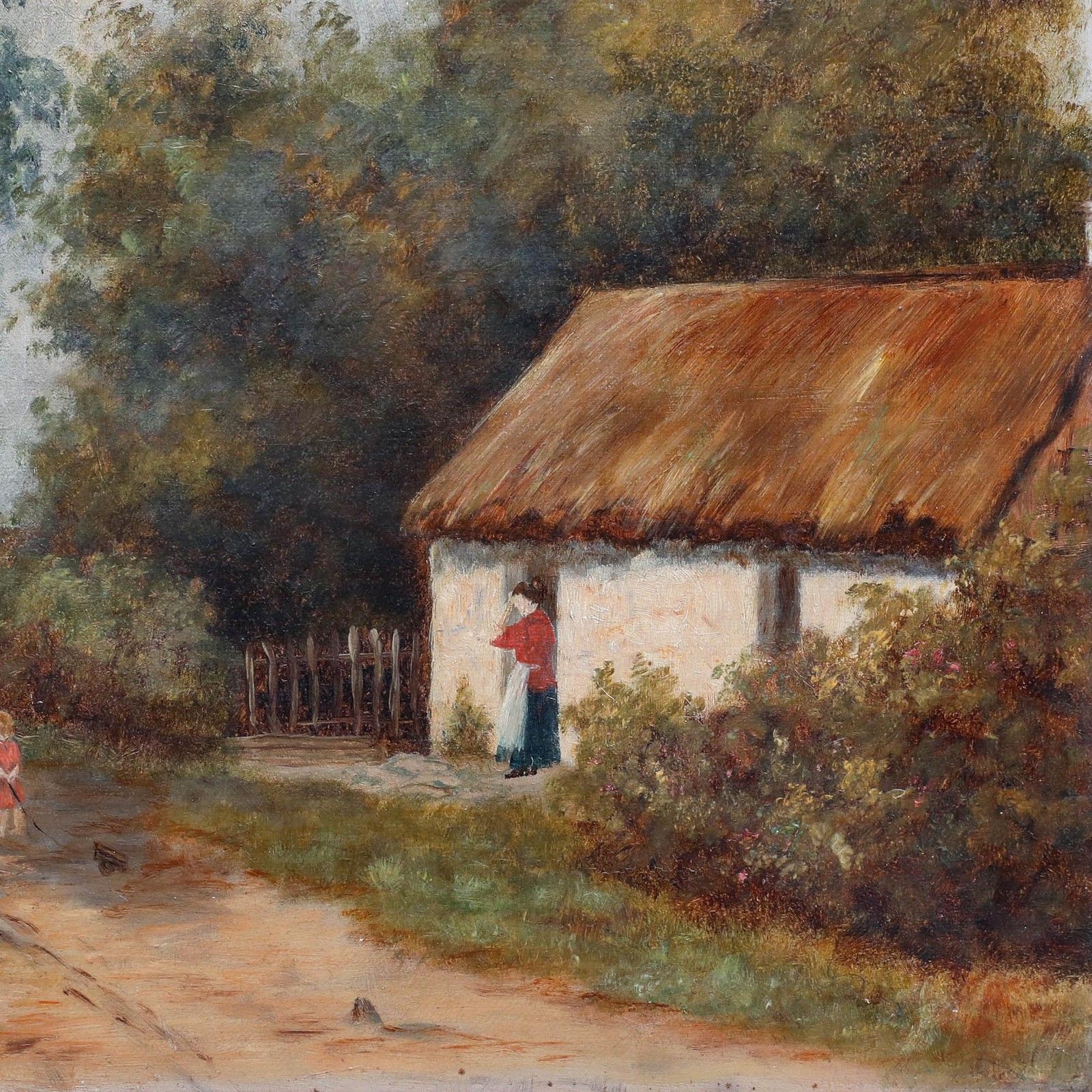 English School Late 19th Century Oil Feeding Chickens By The Cottage photo 325.0