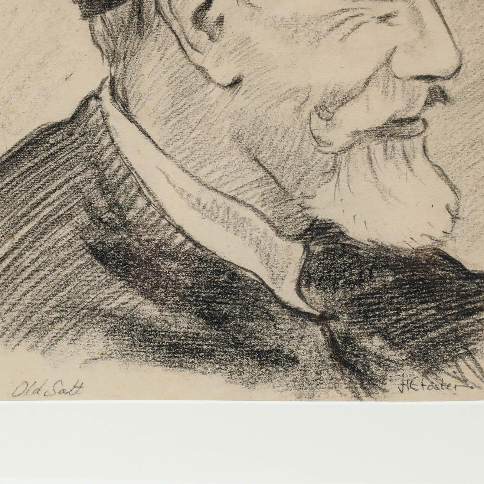 H.E. Foster Early 20th Century Charcoal Drawing, Old Scott photo vinterior