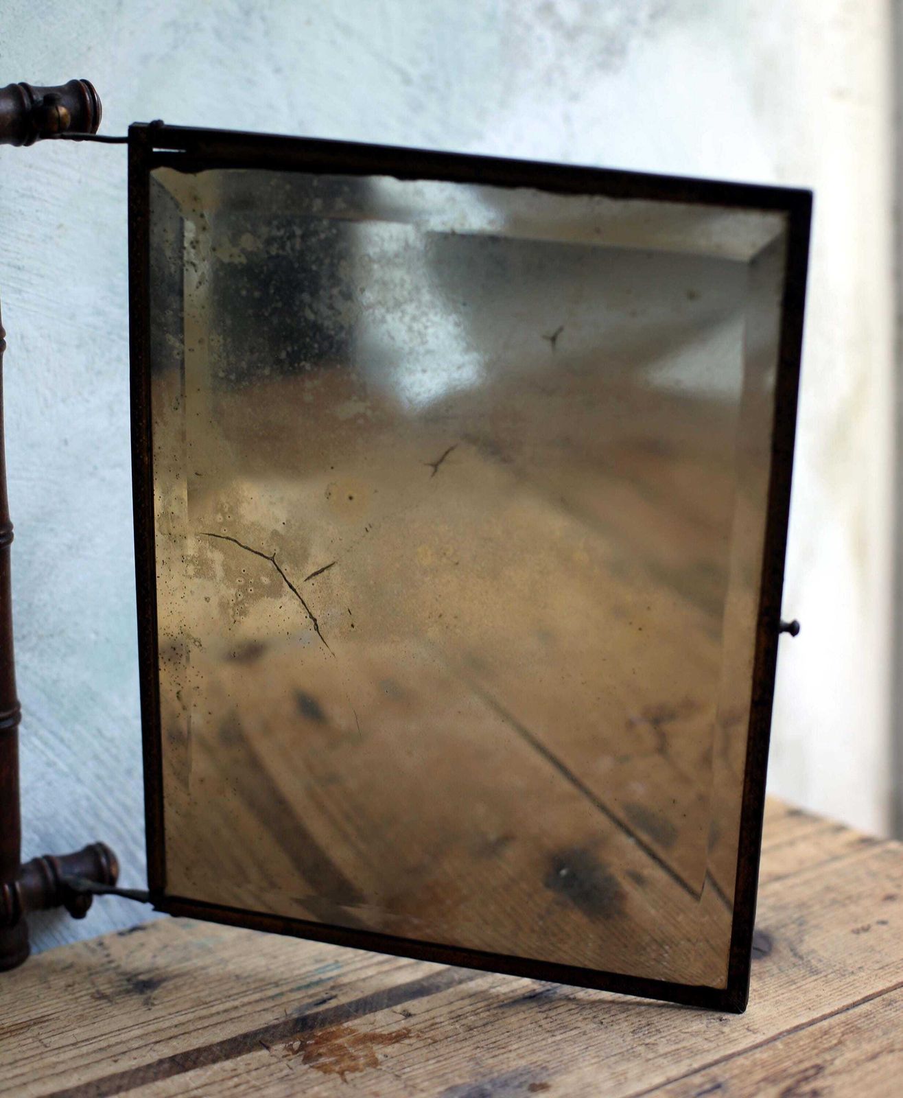 Antique French Folding Vanity Mirror: Foxed Mercury Glass, Faux Bamboo photo buy