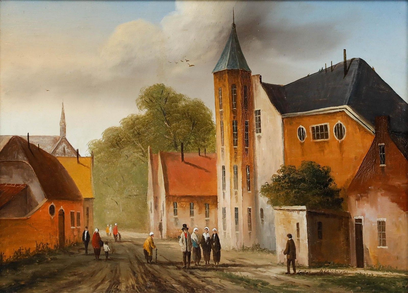 Late 19th Century Oil Continental Street Scene photo furniture